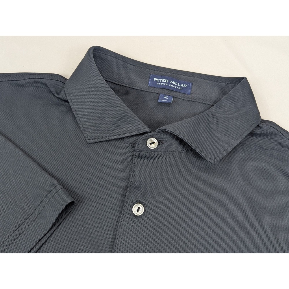 Peter Millar Polo Shirt Mens XL Crown Crafted Black Performance Golf Stretch